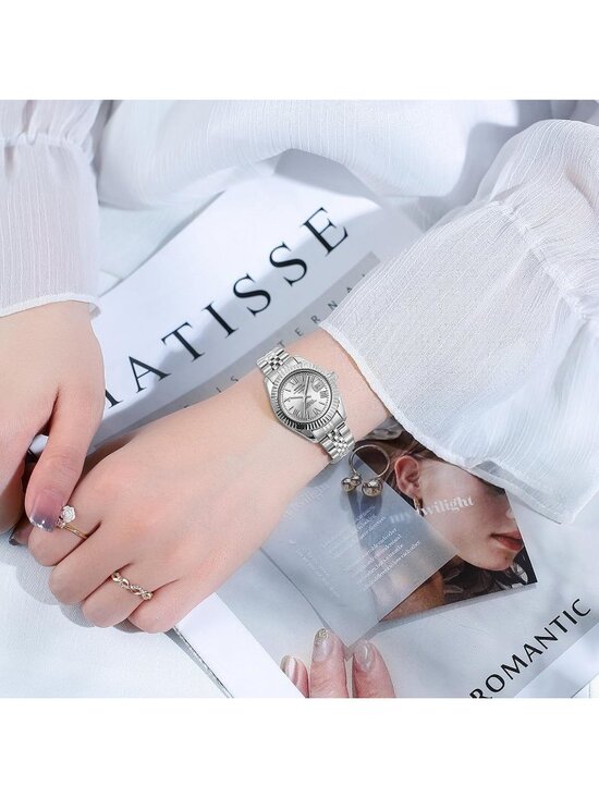Nibosi Women\'s All Silver Analog Quartz Stainless Steel Waterproof Luxury Watch